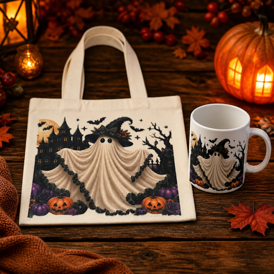 Set de Regalo Fantasma Encantado – Tote Bag + Taza de Cerámica