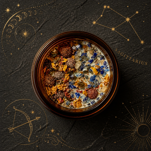 ♐ Sagitario-Vela Zodiacal – Pino de Montaña | Lapislázuli | Crisantemo Blanco(3.10 oz / 88 g)