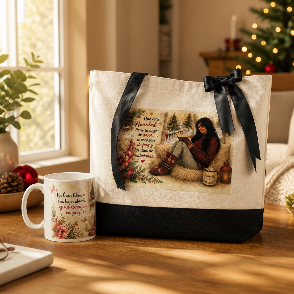 Set navideño: bolsa tote y taza