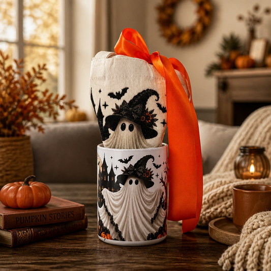 Set de Regalo Fantasma Encantado – Tote Bag + Taza de Cerámica
