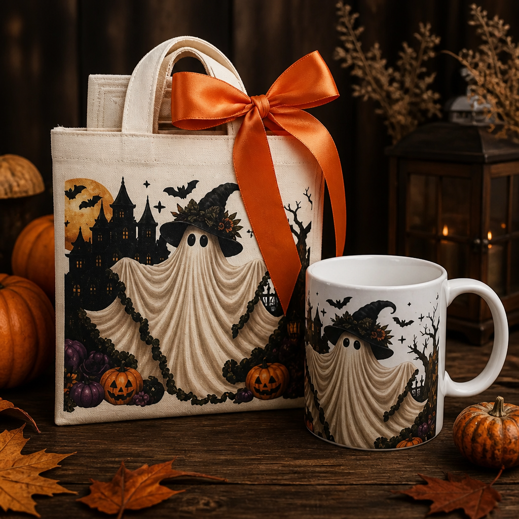 Set de Regalo Fantasma Encantado – Tote Bag + Taza de Cerámica