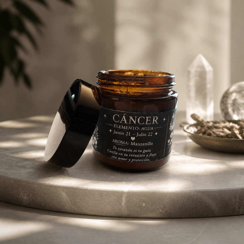 ♋ Cáncer – Vela Zodiacal de Manzanilla y Cuarzo Claro