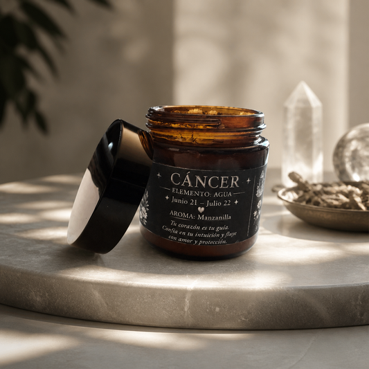 ♋ Cáncer – Vela Zodiacal de Manzanilla y Cuarzo Claro