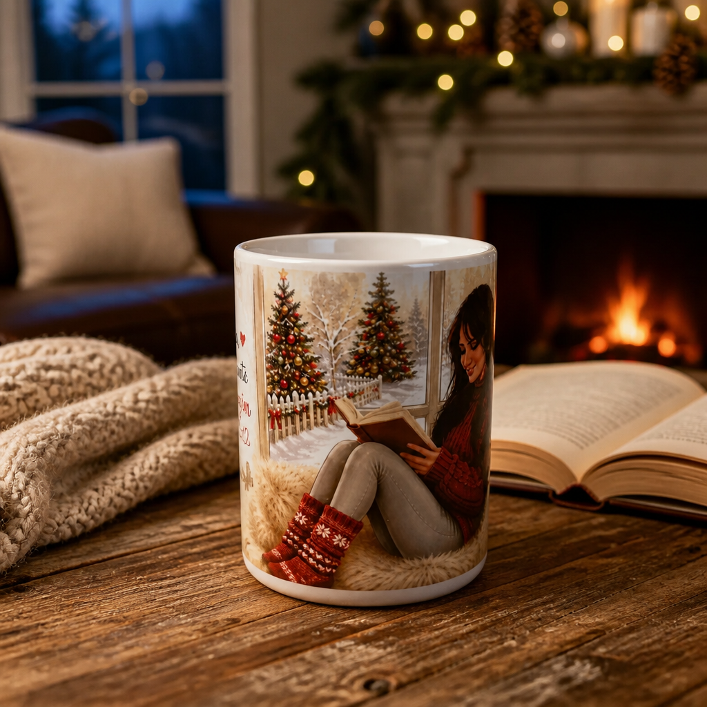 Taza navideña para amantes de la lectura – 15 oz