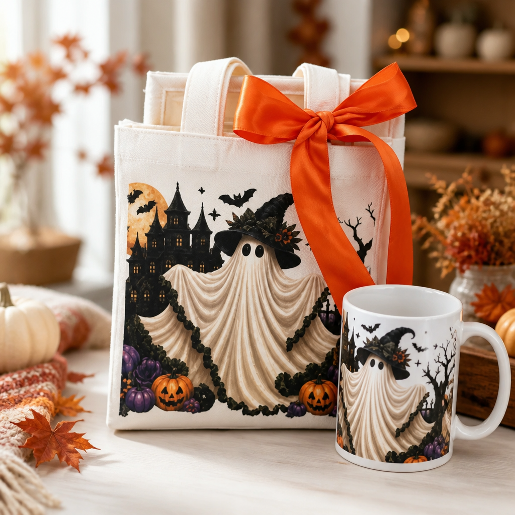 Set de Regalo Fantasma Encantado – Tote Bag + Taza de Cerámica