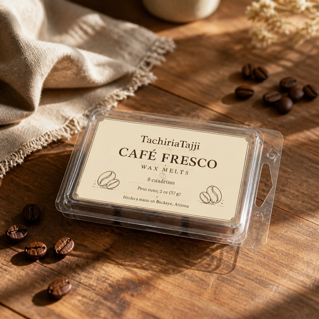 Envase abierto con ocho cuadritos de cera aromática Café Fresco para calentador.