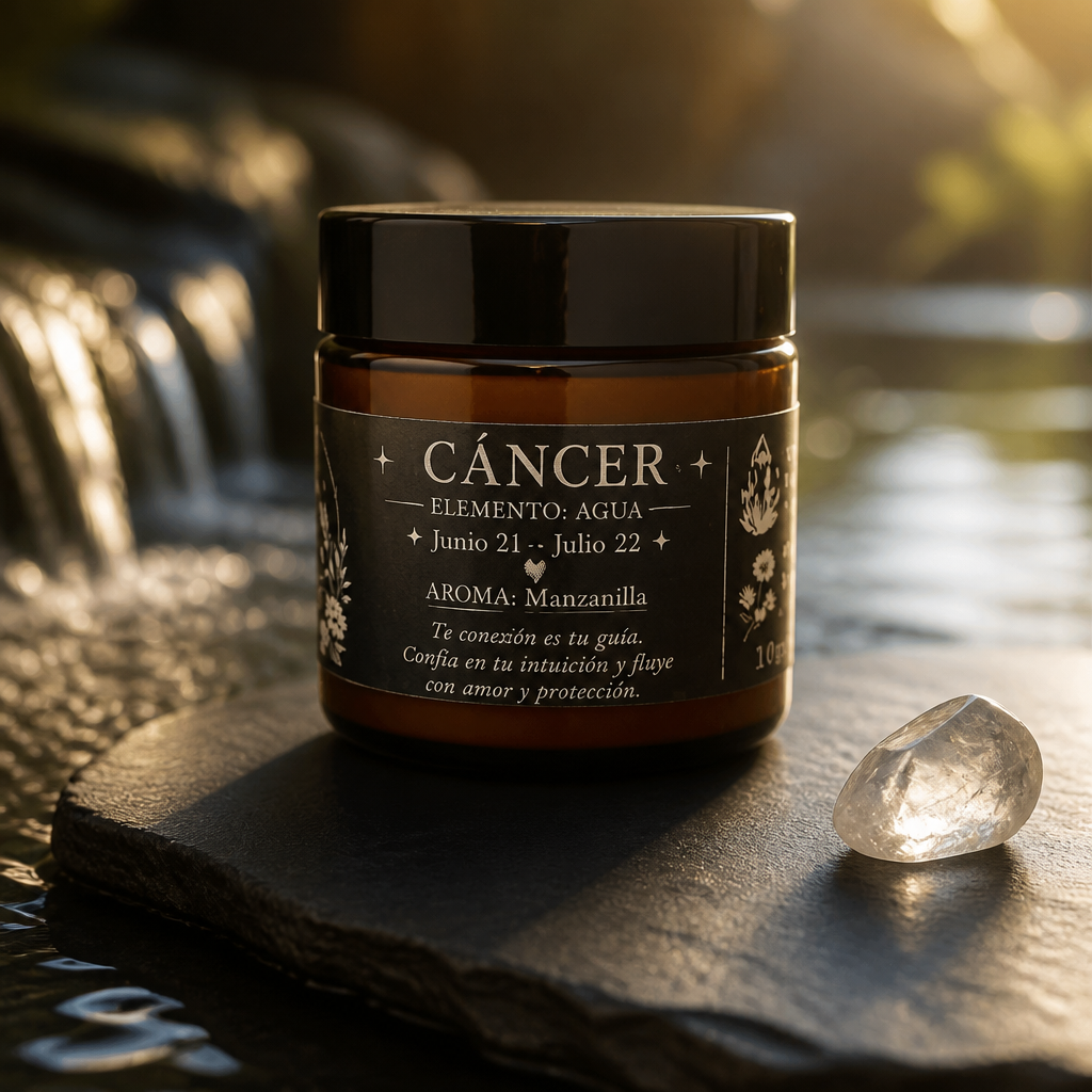 ♋ Cáncer – Vela Zodiacal de Manzanilla y Cuarzo Claro