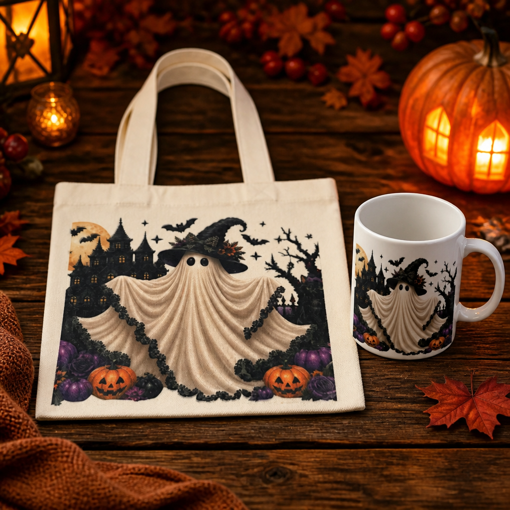 Set de Regalo Fantasma Encantado – Tote Bag + Taza de Cerámica