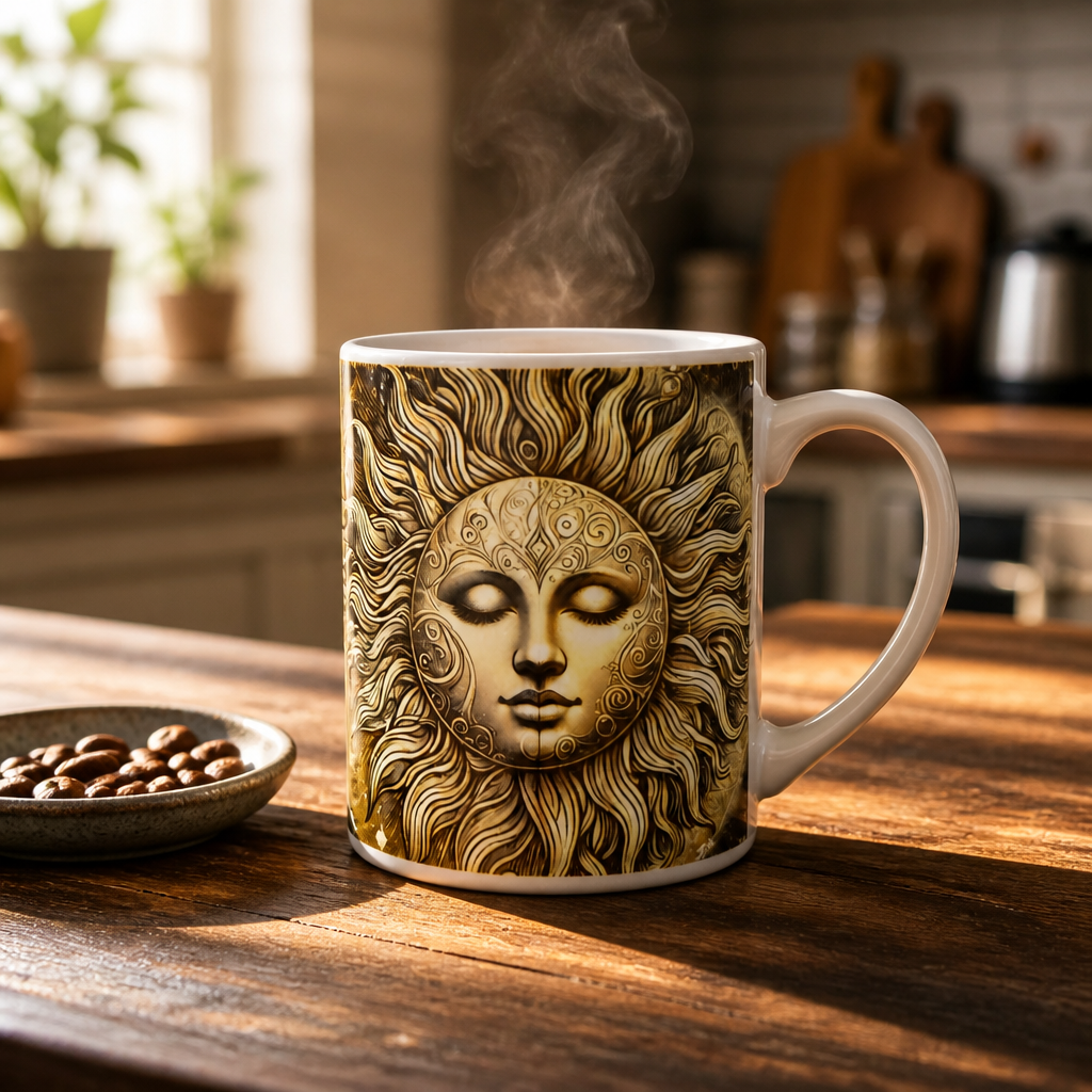 Taza de Cerámica de 11 oz – Diseño Sol y Luna Celestial