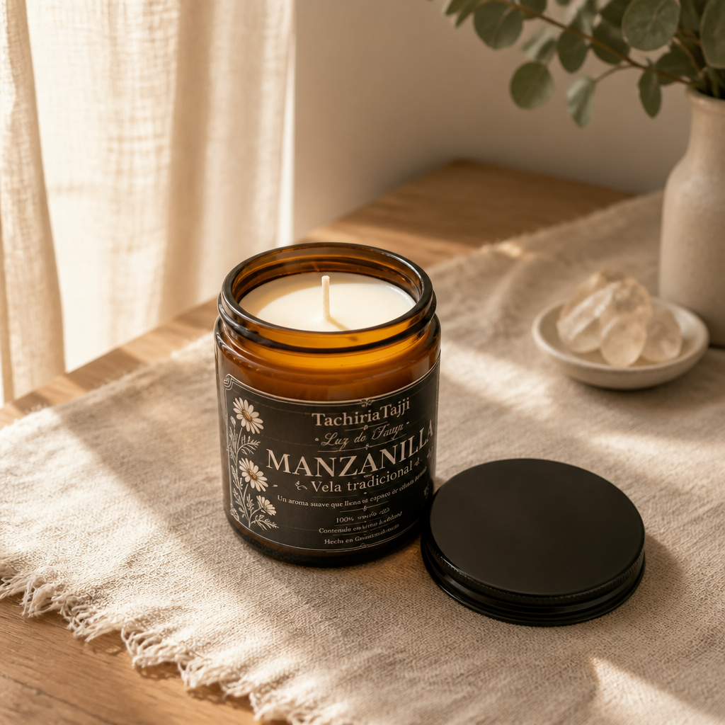 Vela aromática de manzanilla para crear un ambiente tranquilo