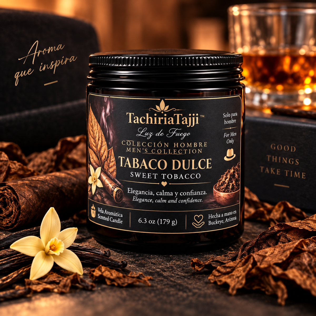 TachiriaTajji Tabaco Dulce scented candle for men, 6.3 oz handmade candle.
