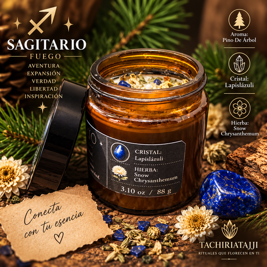 Vela Sagitario abierta decorada con lapislázuli y Snow Chrysanthemum
